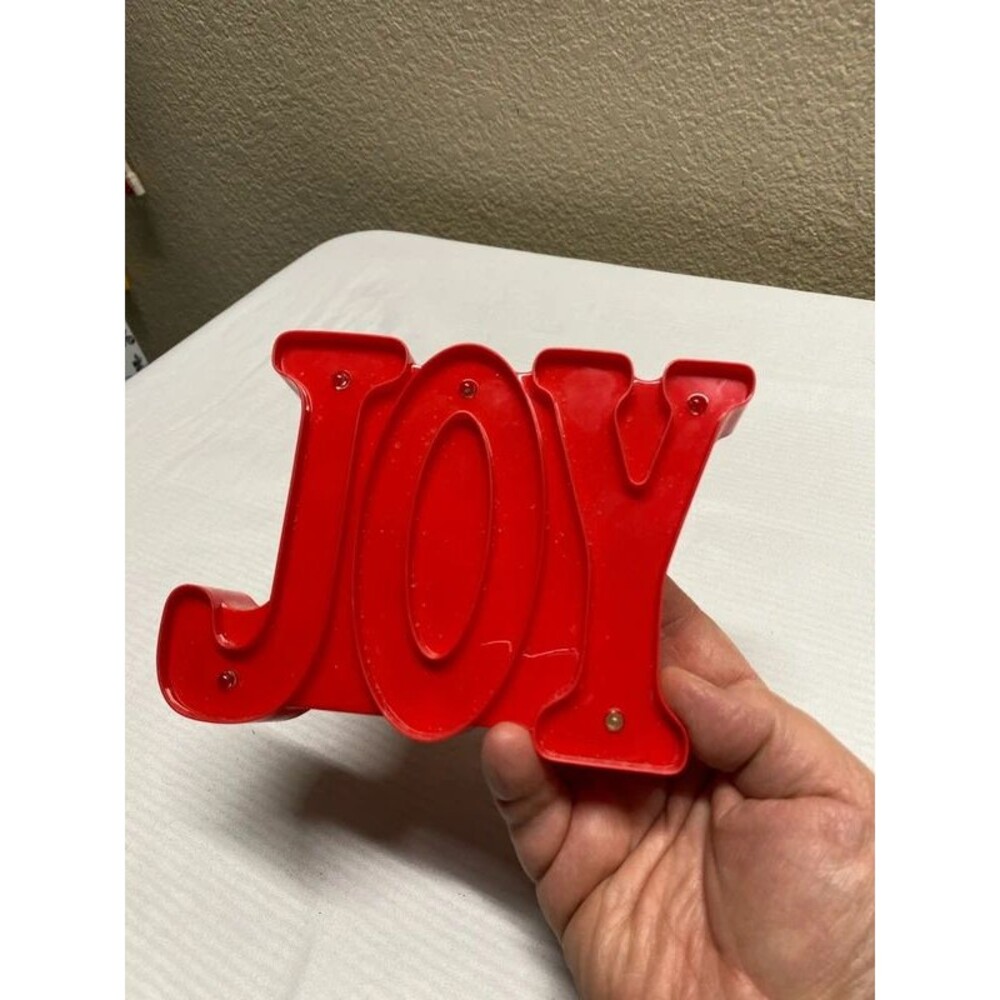 ^CV Holiday sign “joy” lights up shelf sitter